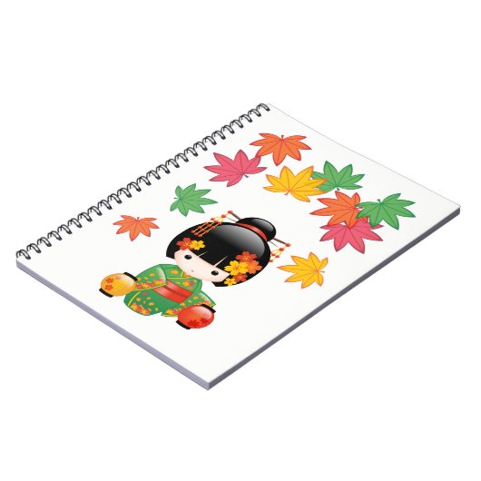 Herfst Kokeshi Doll - Green Kimono Geisha Girl Notitieboek (Linkerzijde)