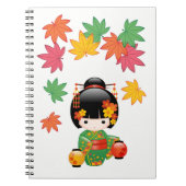 Herfst Kokeshi Doll - Green Kimono Geisha Girl Notitieboek (Voorkant)