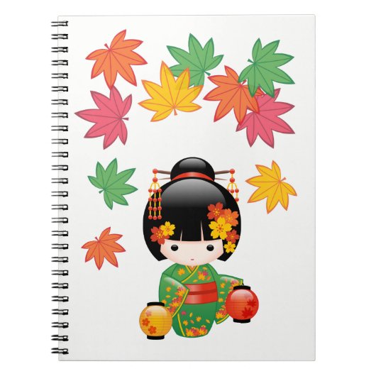 Herfst Kokeshi Doll - Green Kimono Geisha Girl Notitieboek (Voorkant)