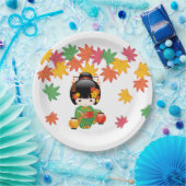 Herfst Kokeshi Doll - Green Kimono Geisha Girl Papieren Bordje (Feest)