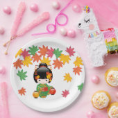 Herfst Kokeshi Doll - Green Kimono Geisha Girl Papieren Bordje (Feest)