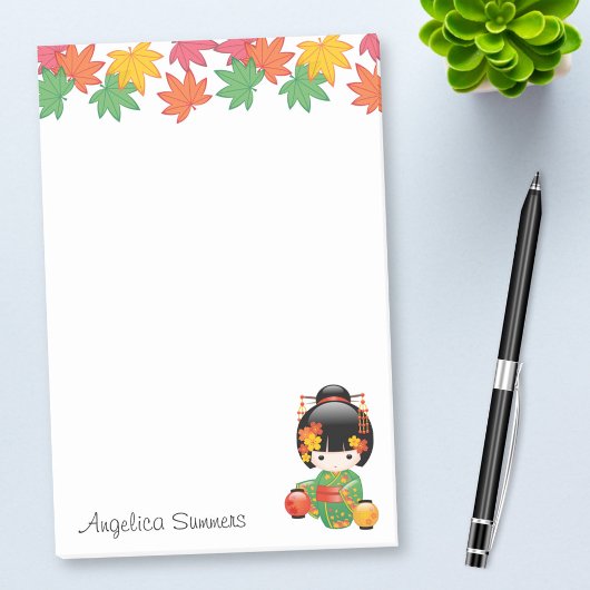 Herfst Kokeshi Doll - Green Kimono Geisha Girl Post-it® Notes
