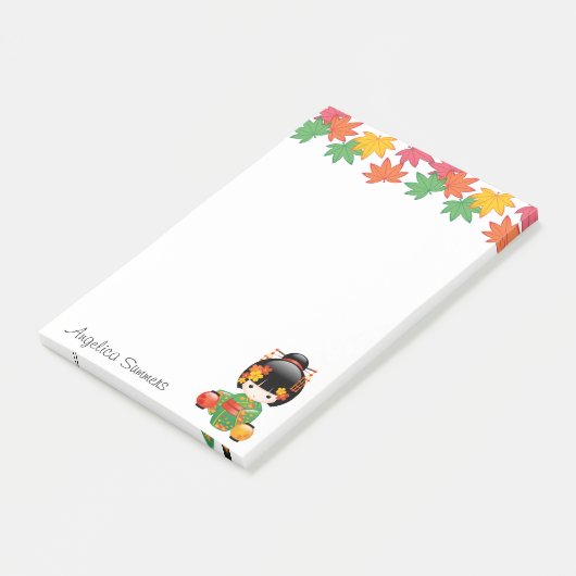 Herfst Kokeshi Doll - Green Kimono Geisha Girl Post-it® Notes (Schuin)