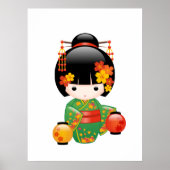 Herfst Kokeshi Doll - Green Kimono Geisha Girl Poster (Voorkant)