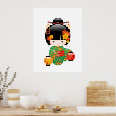 Herfst Kokeshi Doll - Green Kimono Geisha Girl Poster (Keuken)