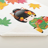 Herfst Kokeshi Doll - Green Kimono Geisha Girl Sherpa Deken (3/4)