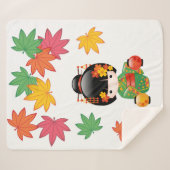 Herfst Kokeshi Doll - Green Kimono Geisha Girl Sherpa Deken (Voorkant (horizontaal))