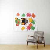 Herfst Kokeshi Doll - Green Kimono Geisha Girl Wandkleed (In Situ (horizontaal))