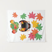 Herfst Kokeshi Doll - Green Kimono Geisha Girl Wandkleed (Voorkant (horizontaal))