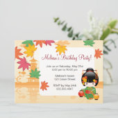 Herfst Kokeshi Doll - Groen Kimono Verjaardagsfees Kaart (Staand voorkant)