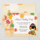 Herfst Kokeshi Doll - Groen Kimono Verjaardagsfees Kaart (Voorkant / Achterkant)