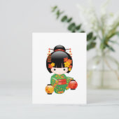 Herfst Kokeshi Doll - Japans Geisha Meisje Briefkaart (Staand voorkant)