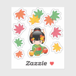 Herfst Kokeshi Doll - Japans Kimono Geisha Meisje Sticker