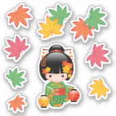 Herfst Kokeshi Doll - Japans Kimono Geisha Meisje Sticker (Voorkant)