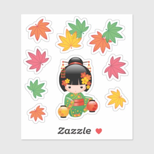 Herfst Kokeshi Doll - Japans Kimono Geisha Meisje Sticker (Vel)