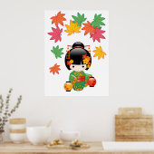 Herfst Kokeshi-pop - Geisha-meisje in groene kimon Poster (Keuken)