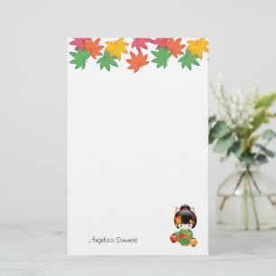 Herfst Kokeshi-pop - Groene Kimono Geisha-meisje Briefpapier