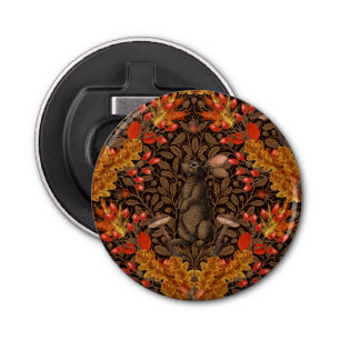 Herfst konijn op bruin button flesopener