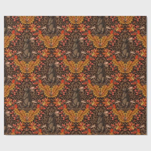 Herfst konijn op bruin cadeaupapier (Vlak)