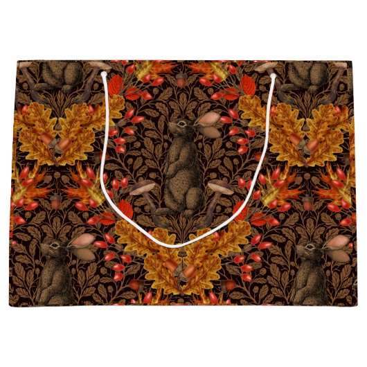 Herfst konijn op bruin groot cadeauzakje (Voorkant)