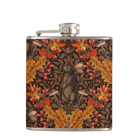 Herfst konijn op bruin heupfles (Voorkant)