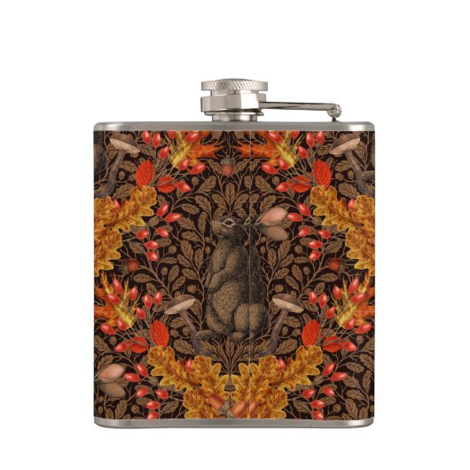 Herfst konijn op bruin heupfles (Achterkant)