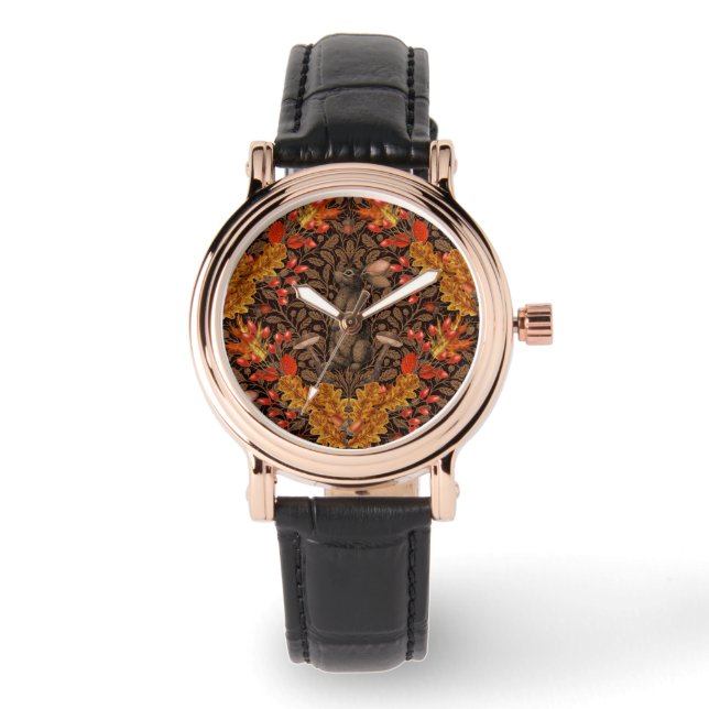 Herfst konijn op bruin horloge (Voorkant)