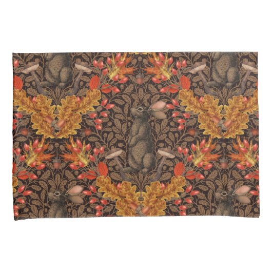 Herfst konijn op bruin kussensloop (Voorkant-Rechts)