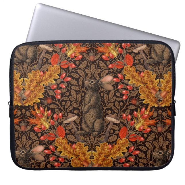 Herfst konijn op bruin laptop sleeve (Voorkant)