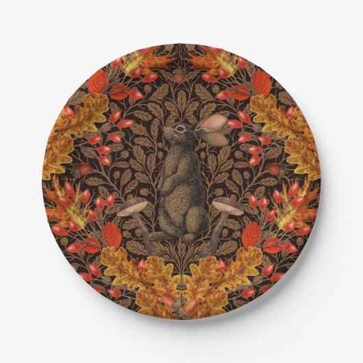 Herfst konijn op bruin papieren bordje (Voorkant)