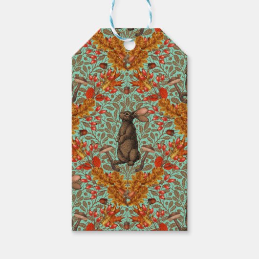 Herfst konijn op lichtgroen cadeaulabel (Voorkant)