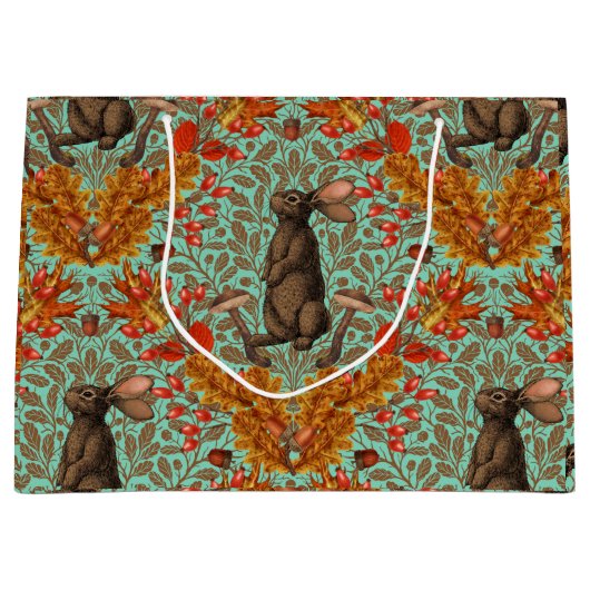 Herfst konijn op lichtgroen groot cadeauzakje (Voorkant)