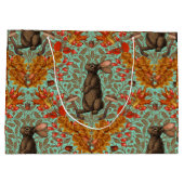 Herfst konijn op lichtgroen groot cadeauzakje (Achterkant)