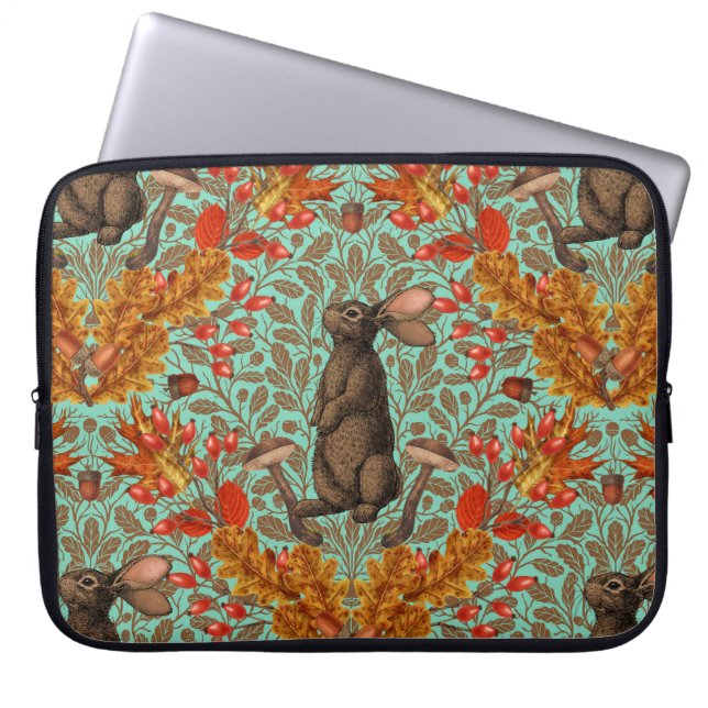 Herfst konijn op lichtgroen laptop sleeve (Voorkant)