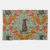 Herfst konijn op lichtgroen theedoek (Horizontaal)