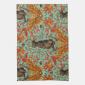 Herfst konijn op lichtgroen theedoek (Verticaal)