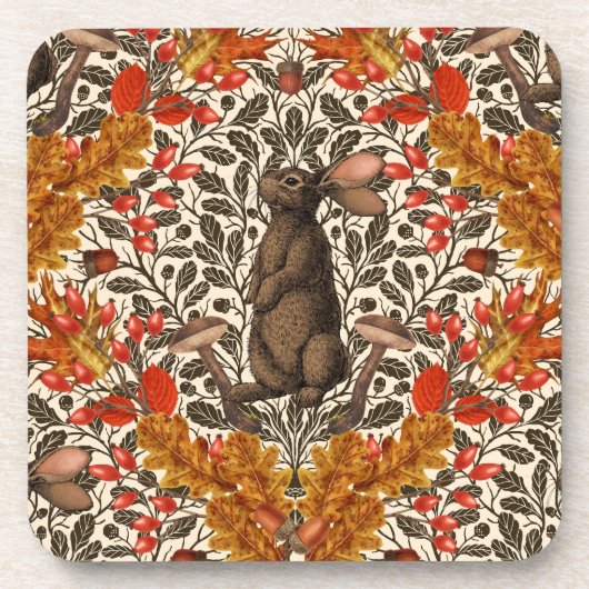 Herfst konijn op off white bier onderzetter (Voorkant)
