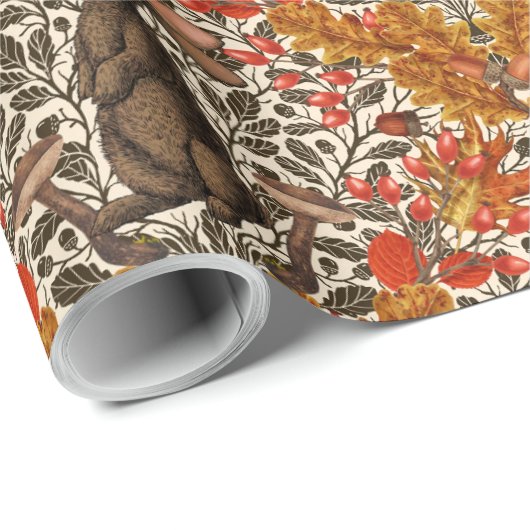 Herfst konijn op off white cadeaupapier (Rol Hoek)