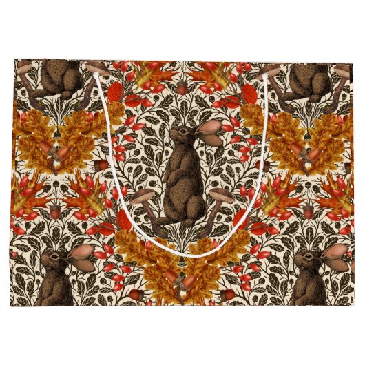 Herfst konijn op off white groot cadeauzakje (Achterkant)