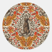 Herfst konijn op off white ronde sticker (Voorkant)