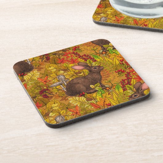 Herfst Konijn op oker Bier Onderzetter (Linkerzijde)
