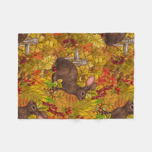 Herfst Konijn op oker Fleece Deken (Voorkant (Horizontaal))