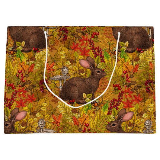 Herfst Konijn op oker Groot Cadeauzakje (Voorkant)