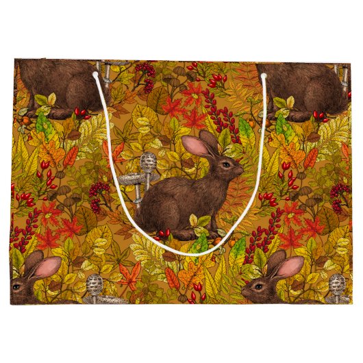 Herfst Konijn op oker Groot Cadeauzakje (Achterkant)