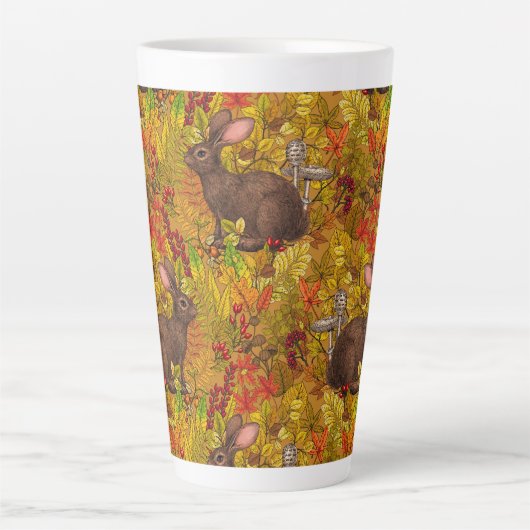 Herfst Konijn op oker Latte Mok (Voorkant)