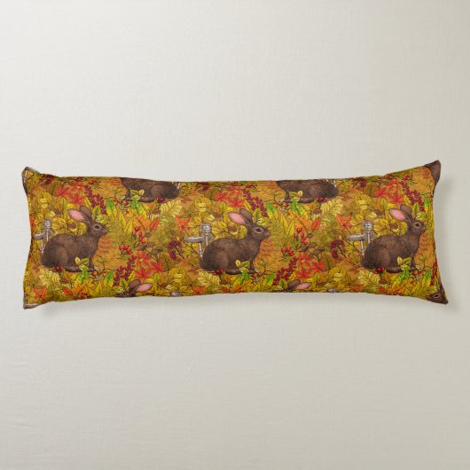 Herfst Konijn op oker Lichaamskussen (Achterkant)