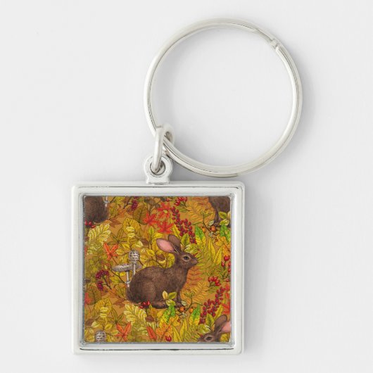 Herfst Konijn op oker Sleutelhanger (Voorkant)