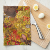 Herfst Konijn op oker Theedoek (Quarter Fold)