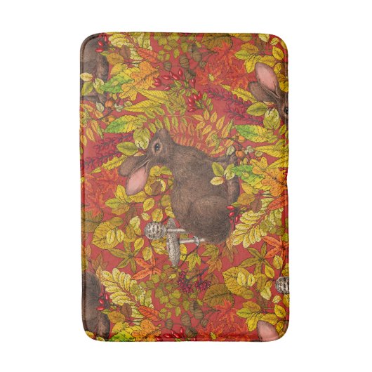 Herfst Konijn op rood Badmat (Voorkant Verticaal)