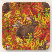 Herfst Konijn op rood Bier Onderzetter (Voorkant)
